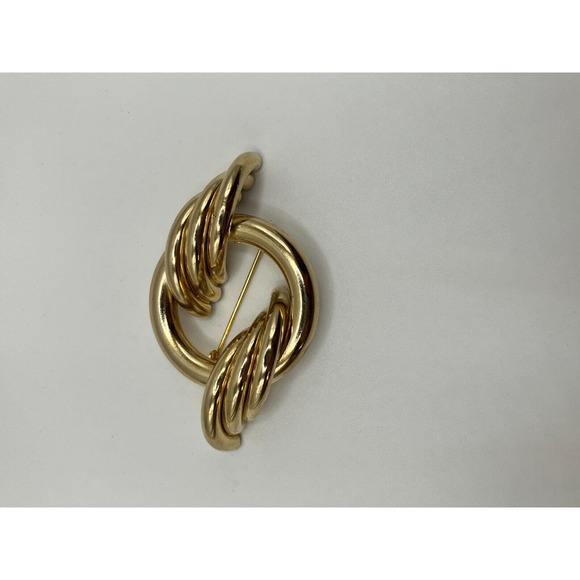 Swirl Wave Design Gold-Tone Riveted Brooch 80s Vintage! - Picture 7 of 11